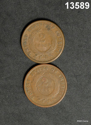 TWO CENT PIECES 1870, 1871 BOTH FINE! #13589