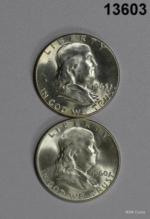 CHOICE BU FRANKLIN HALF 2 COIN LOT: 1960 D, 1963 FLASHY! #13603