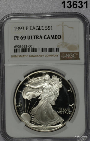 1993 P SILVER EAGLE NGC CERTIFIED PF69 ULTRA CAMEO! #13631