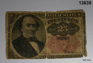 1874 FRACTION 25 CENT NOTE TEAR HALFWAY BUT INTACT #13639