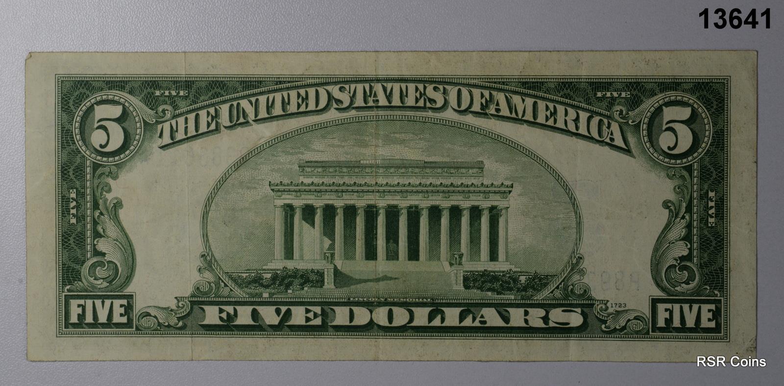 1934 C $5 VF SILVER CERTIFICATE BLUE #13641