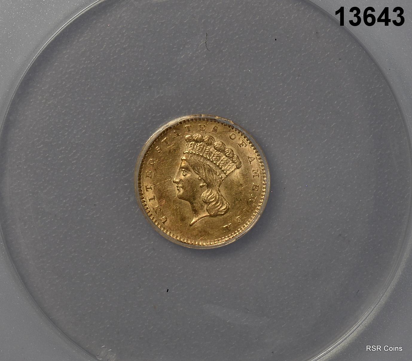 1856 SLANTED 5 $1 GOLD DOLLAR ANACS CERTIFED AU58 SCRATCHED #13643