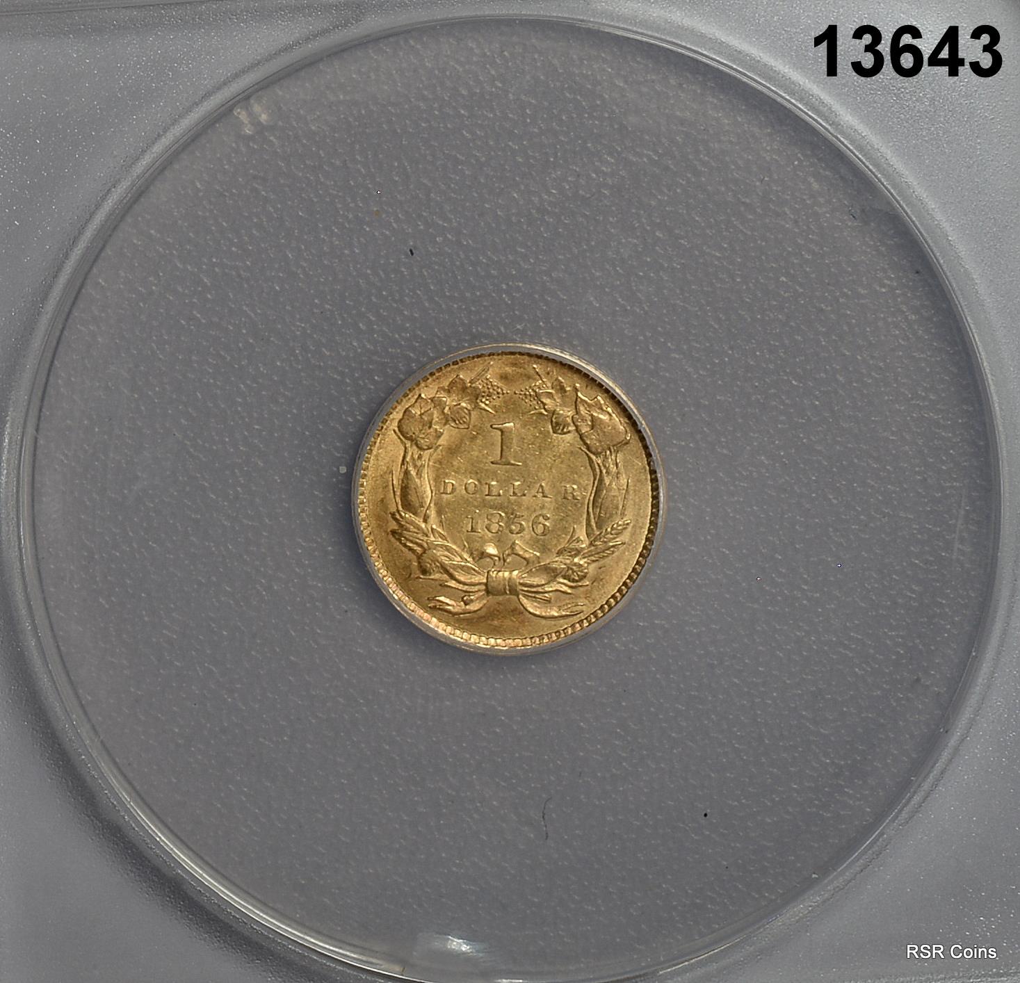 1856 SLANTED 5 $1 GOLD DOLLAR ANACS CERTIFED AU58 SCRATCHED #13643