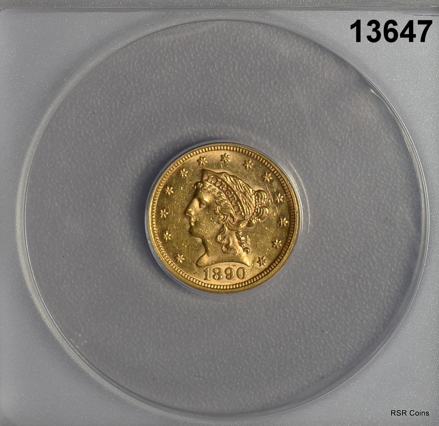 1890 $2.50 GOLD COIN MINTAGE: 8,720! ANACS CERTIFED MS60 FLASHY! #13647