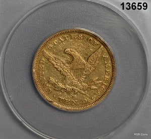 1855 S $10 GOLD LIBERTY ANACS CERTIFED EF45 RIM BUMPS MINTAGE 9,000 RARE! #13659