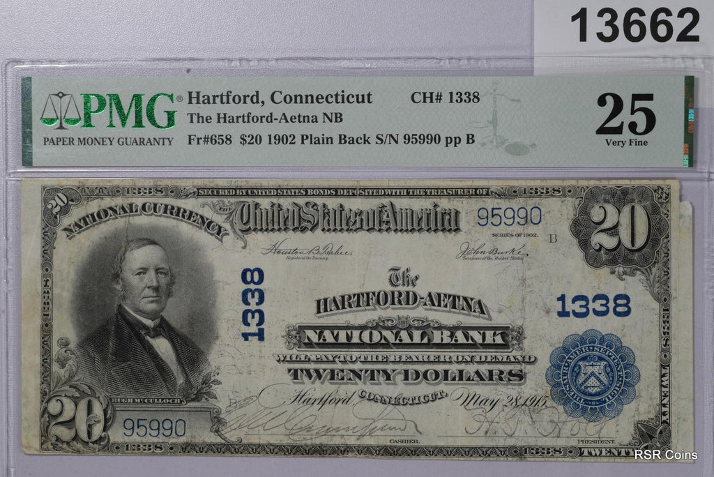 1902 NATIONAL CURRENCY FR#658 $20 NOTE PMG CERTIFIED VERY FINE 25 CH#1338 #13662