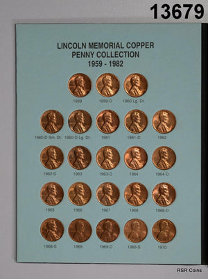 1959-1996 CHOICE BU LINCOLN CENT SET IN ALBUM 67 COINS! #13679