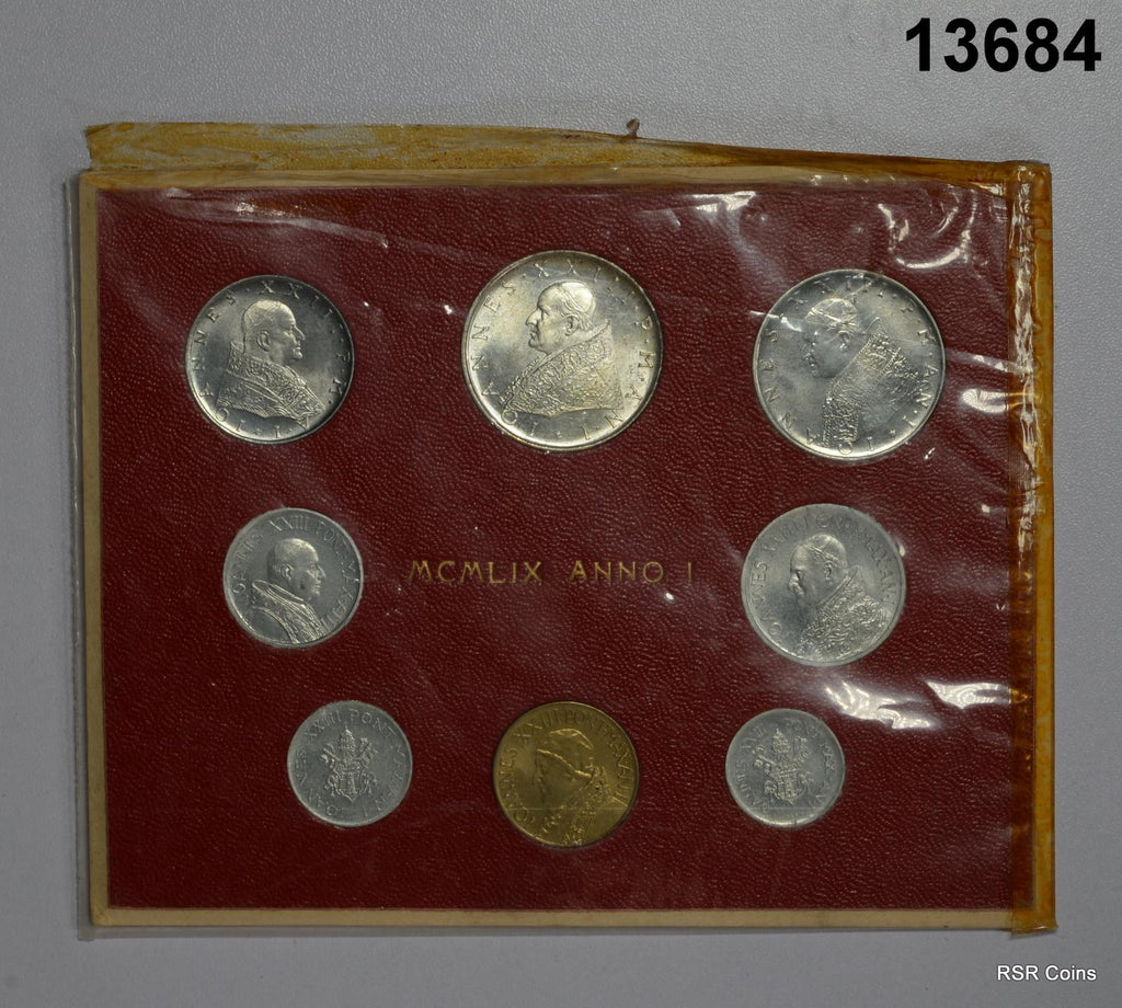 1959 VATICAN POPE JOHN XXIII BU SET OF 8 COIN 500 LIRA SILVER #13684