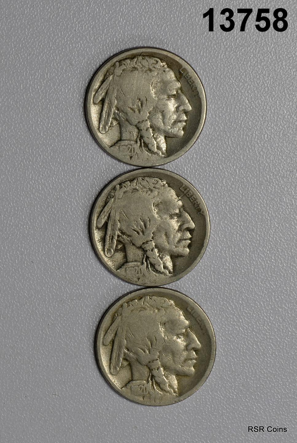 1920 G, 1920 D G, 1920 S G BUFFALO NICKEL LOT #13758