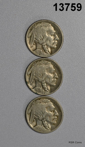 BUFFALO 3 NICKEL LOT: 1921 VG, 1923 VG, 1923 S VG #13759