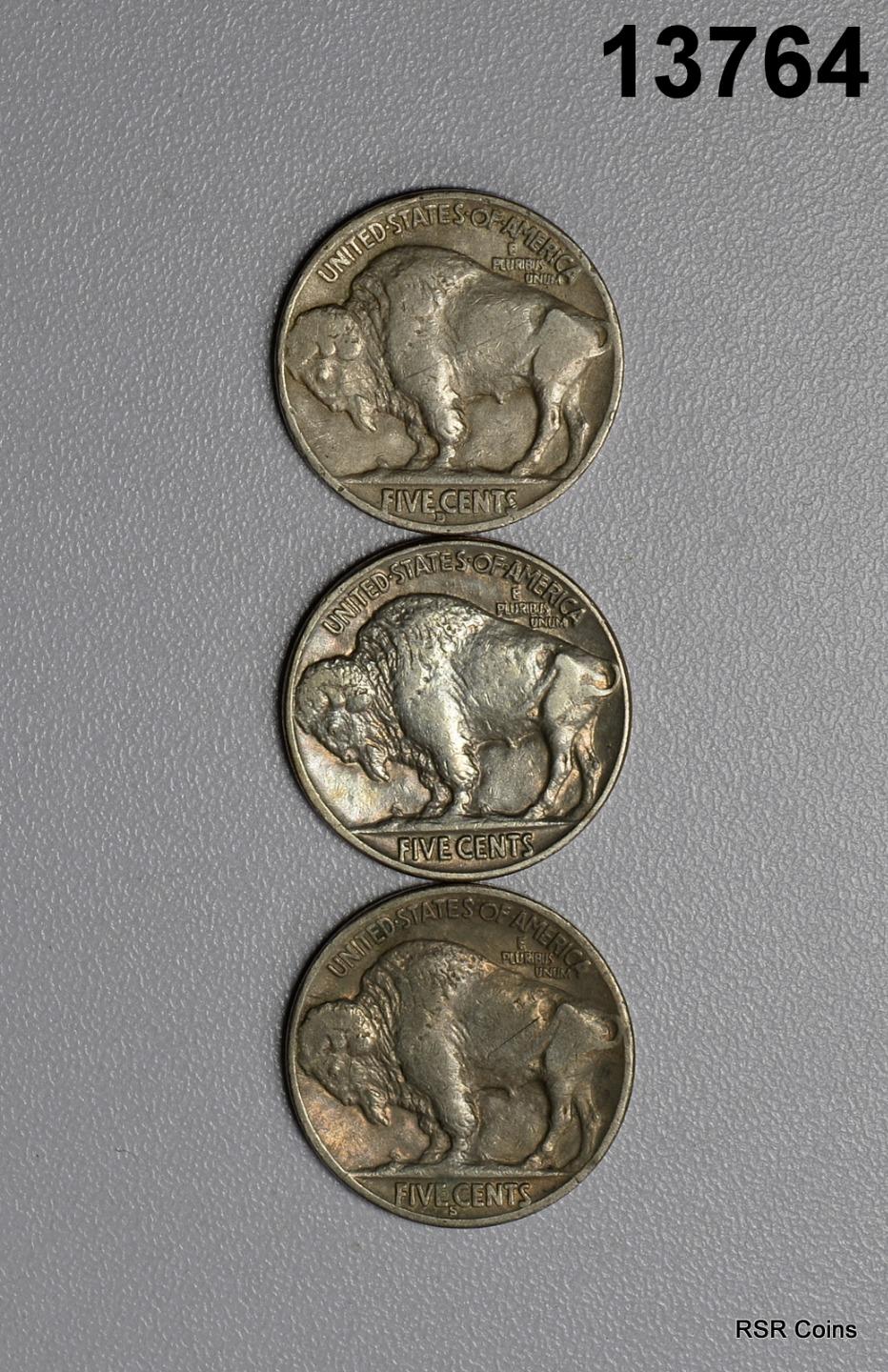 BUFFALO NICKEL LOT: 1937 AU, 1937 D VF SCRATCH, 1937 S XF! #13764