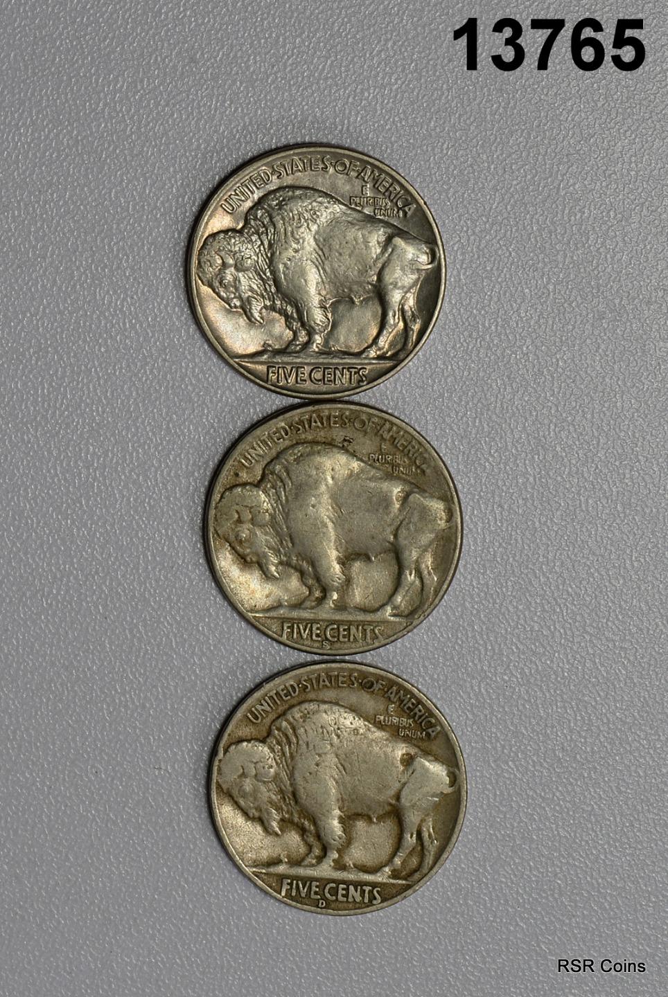 BUFFALO NICKEL 3 COIN LOT: 1935 S VF, 1938 D VF, 1936 AU #13765