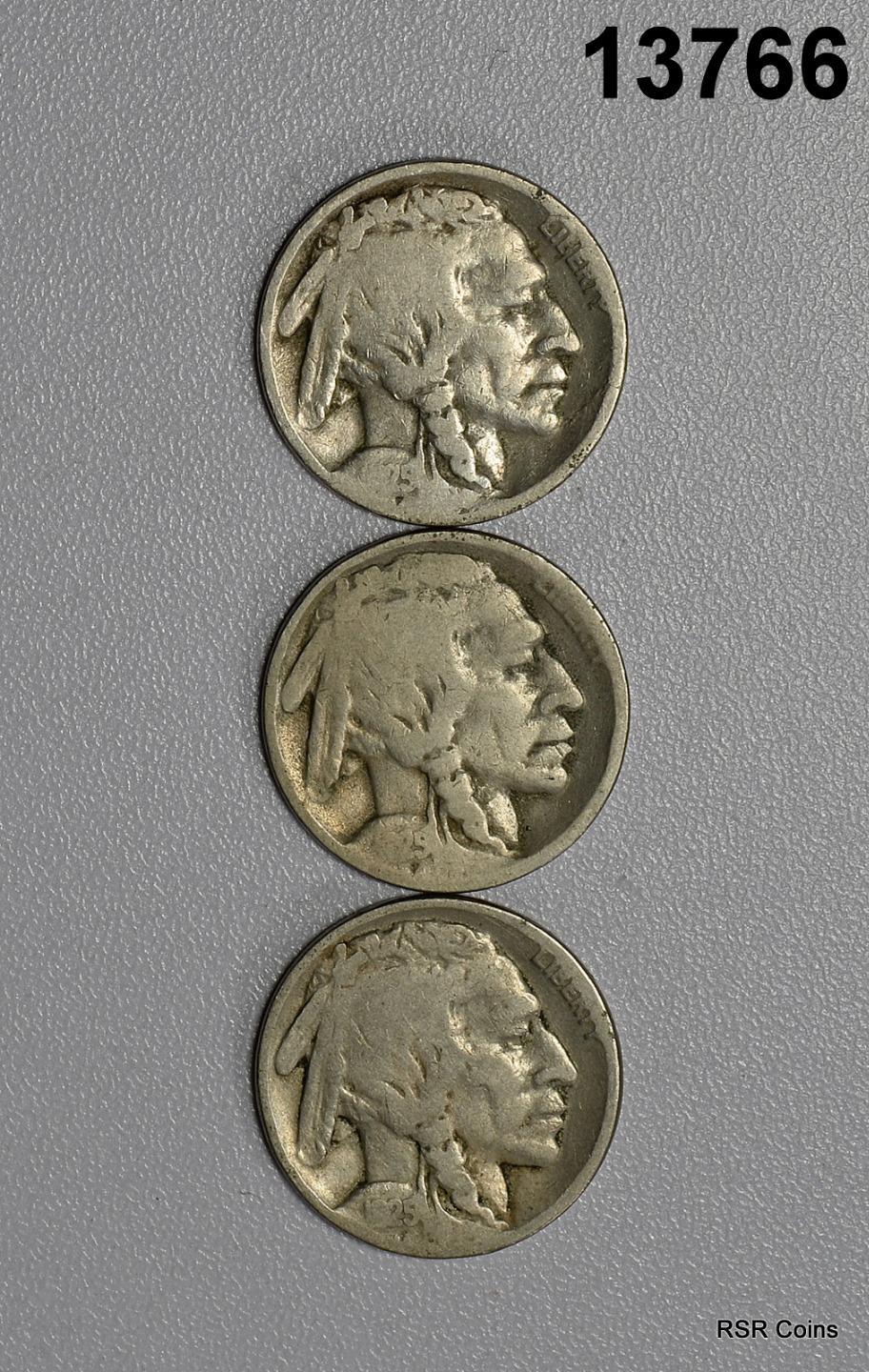 1925 P-D-S BUFFALO NICKEL 3 COIN SET GOOD- VG! #13766