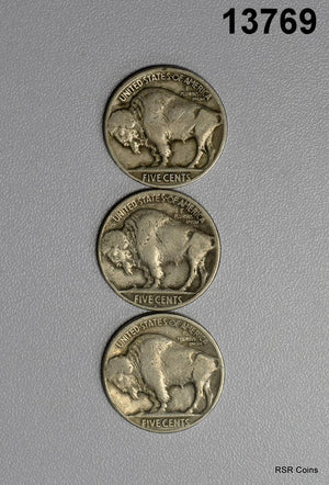 BUFFALO NICKELS:1921 VG, 1923 VG, 1923 S FINE! NICE! #13769