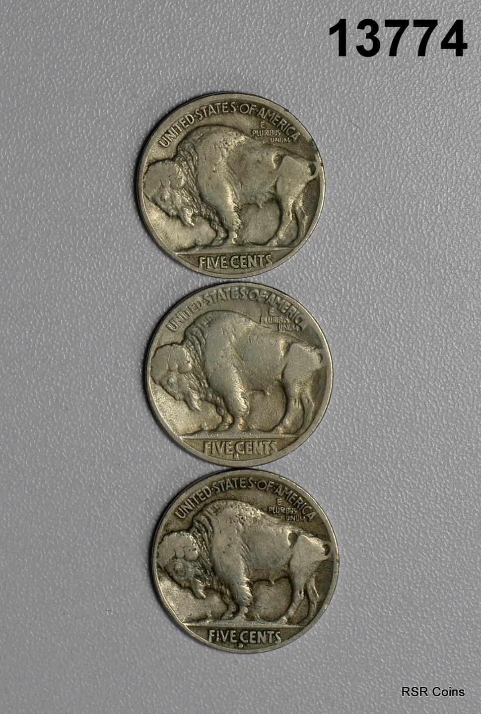 1916 VF, 1916 D F, 1916 S F BUFFALO NICKEL LOT! #13774