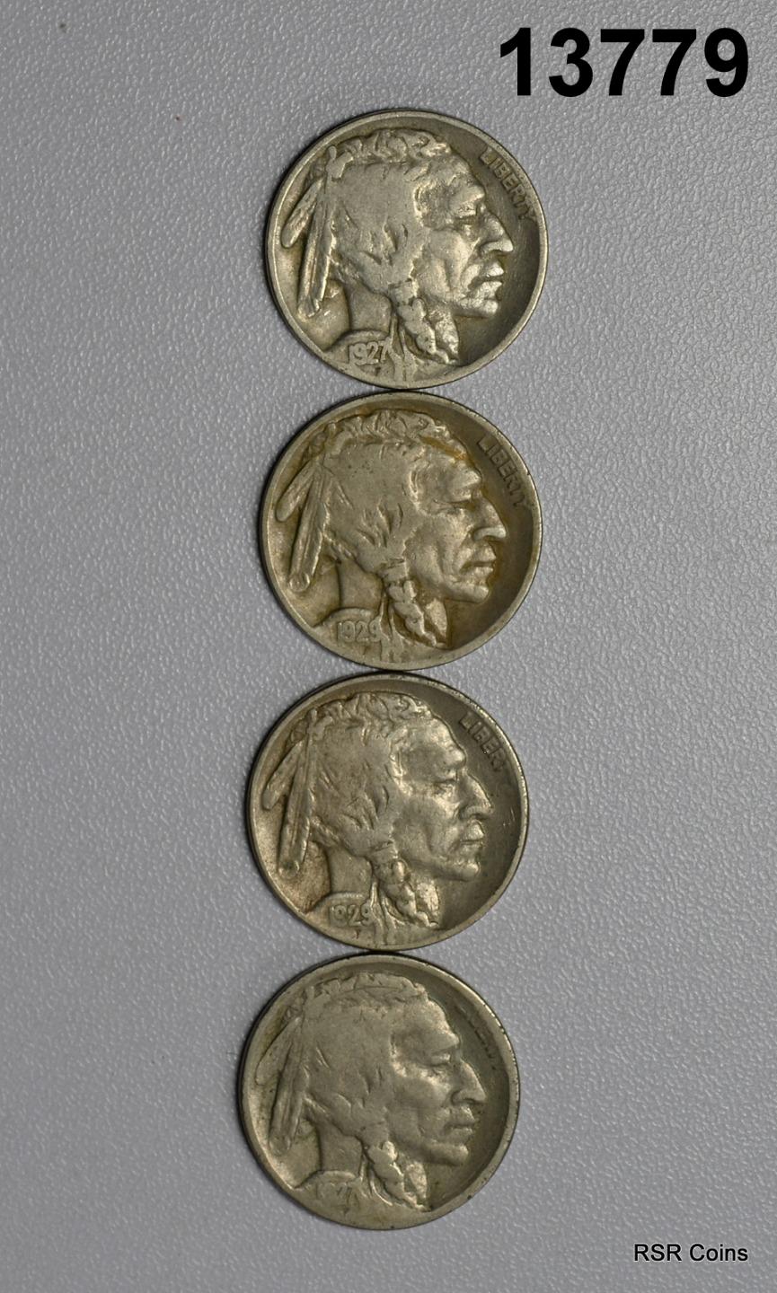 4 COIN BUFFALO NICKEL LOT: 1927 D VG, 1927 VG, 1929 S VF, 1929 D FINE #13779