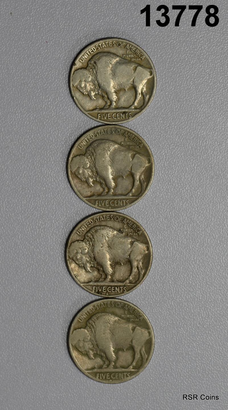 4 COIN BUFFALO NICKEL LOT: 1927 D VG, 1927 VG, 1929 S VF, 1929 D FINE #13779