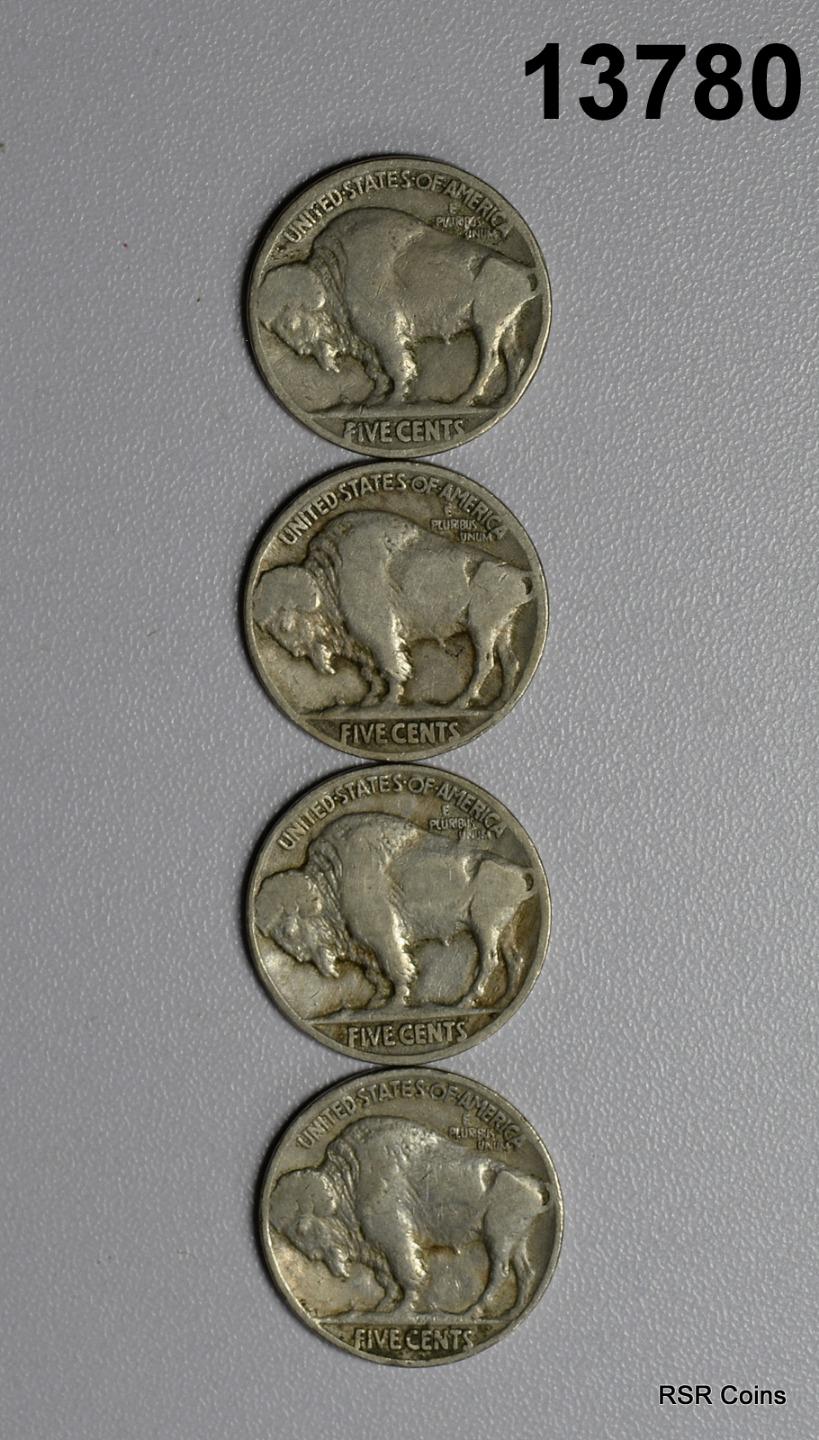 LOT OF 4 COIN BUFFALO NICKELS: 1918 F, 1916 VG, 1915 VG, 1917 G! #13780