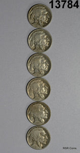 6 BUFFALO NICKELS: 1928 D VG, 1929 F, 1929 D G, 1929 S VG, 1930 XF, 1930S #13784