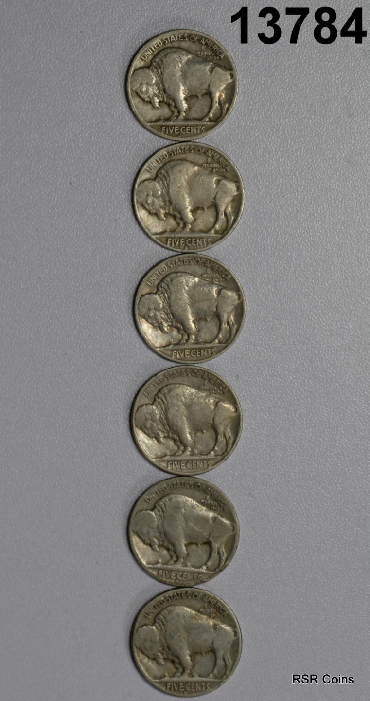 6 BUFFALO NICKELS: 1928 D VG, 1929 F, 1929 D G, 1929 S VG, 1930 XF, 1930S #13784