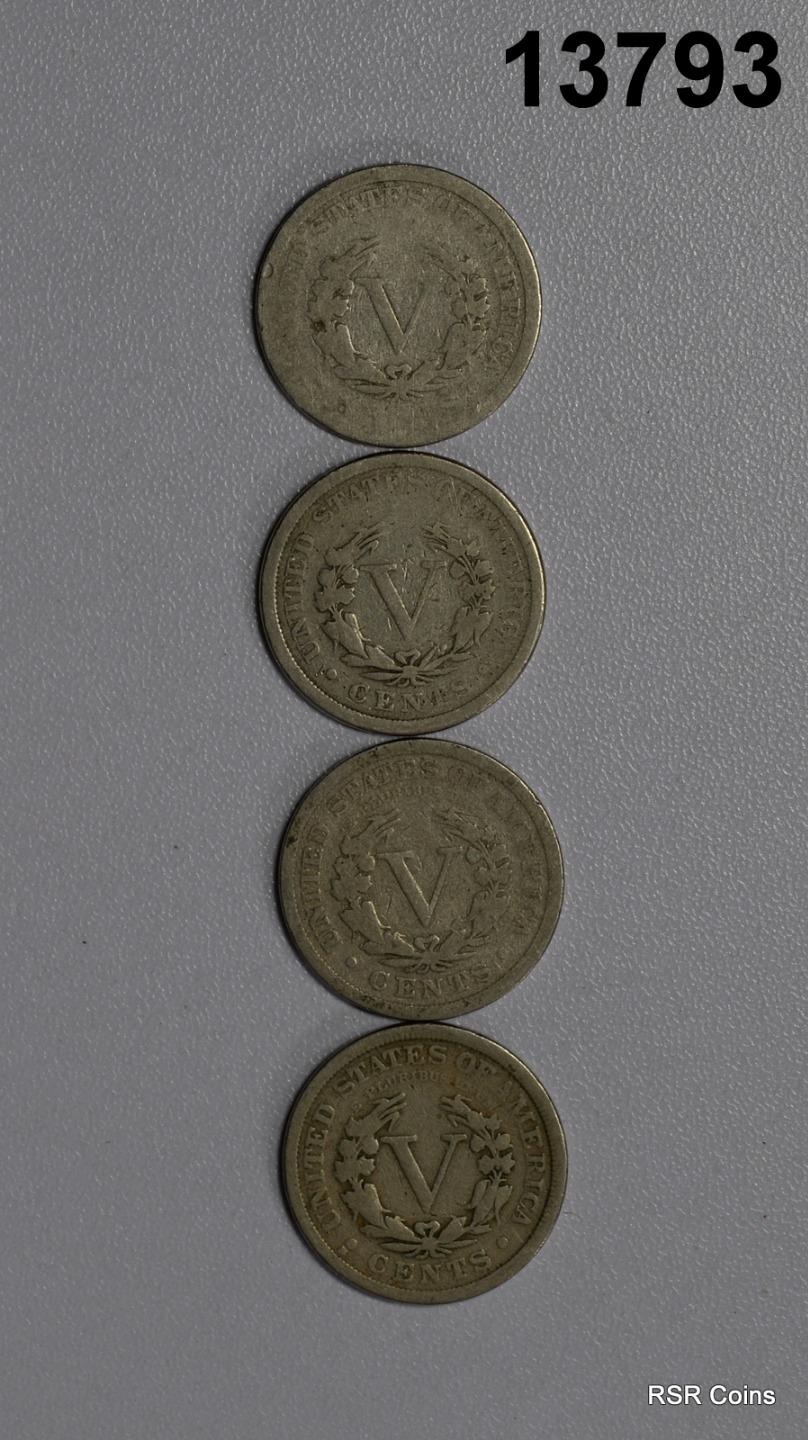 LOT OF 4 LIBERTY NICKELS: 1912 D VG, 1893 G, 1895 G, 1898 G #13793