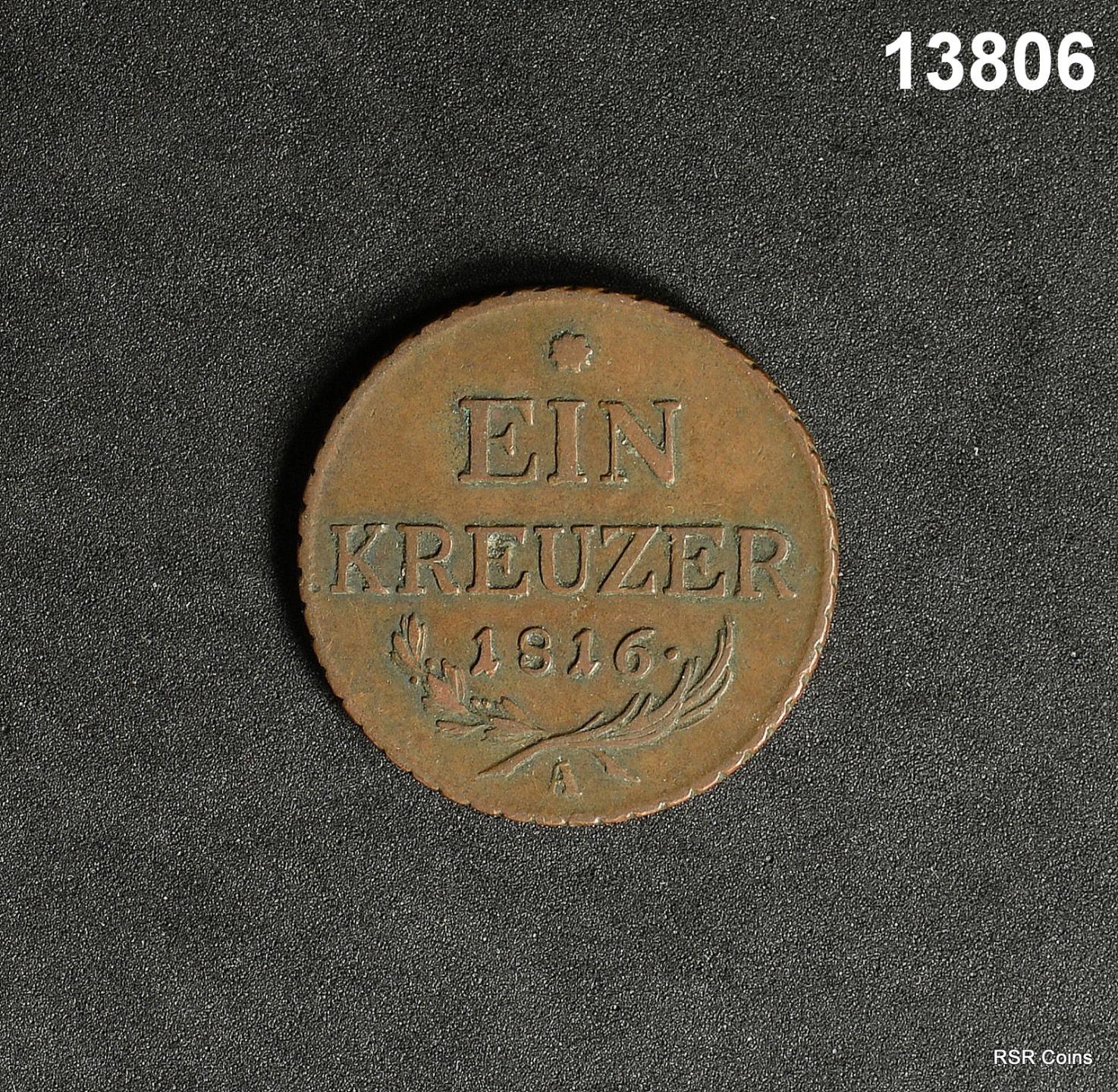 1816 AUSTRIA EIN KREUZER COPPER COIN! #13806