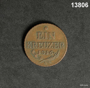 1816 AUSTRIA EIN KREUZER COPPER COIN! #13806