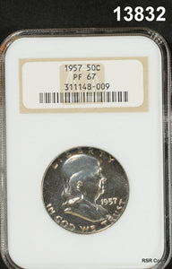 1957 FRANKLIN HALF DOLLAR NGC CERTIFIED PF67 RAINBOW TONED EDGE! #13832