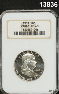 1963 FRANKLIN HALF DOLLAR NGC CERTIFIED PF68 CAMEO #13836