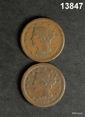 1851 + 52 LARGE CENT 2 COIN LOT F-VF #13847