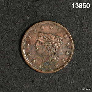 1841 LARGE CENT VF OBVERSE CORRODED OLD CLEANING!  #13850