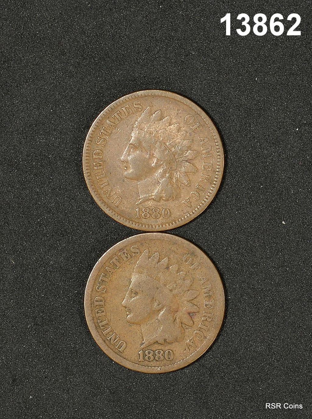 LOT OF 2 1880 INDIAN HEAD CENTS: 1-GOOD, 1- FINE! #13862