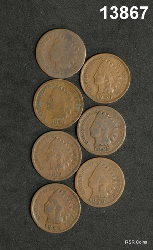 LOT OF 7 INDIAN HEAD CENTS:1880G, 1906XF, 2-1889VG, 1887VG, 1879VG, 1883AG#13867