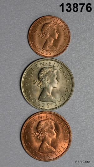 SET OF 3 1962 NEW ZEALAND GEM BU: HALF PENNY, PENNY, HALF CROWN! #13876