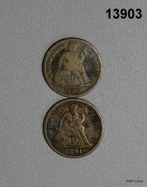 LOT OF 2 SEATED LIBERTY DIMES: 1890 VG, 1891 FINE CORRODED #13903