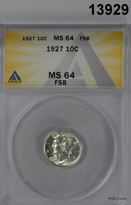 1927 MERCURY DIME ANACS CERTIFIED MS64 FSB! FLASHY! #13929