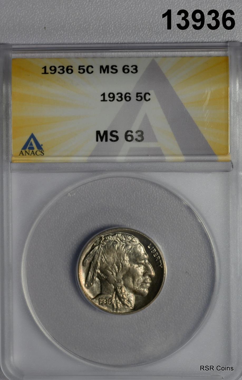 1936 BUFFALO NICKEL ANACS CERTIFIED MS63 LOOKS BETTER! #13936