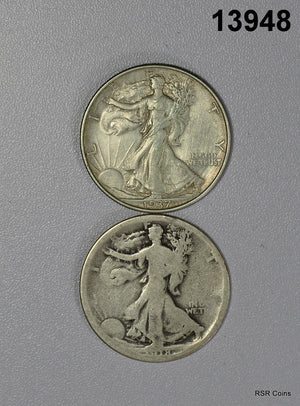 WALKING LIBERTY HALF 2 COIN LOT: 1918 S G, 1937 AU! #13948