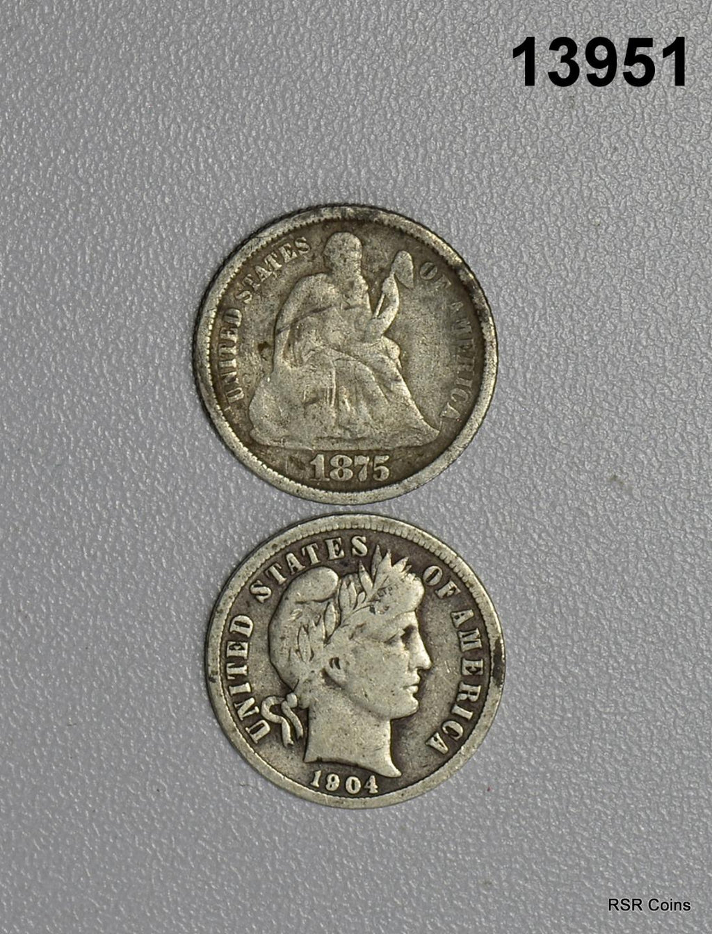 1875 SEATED DIME GOOD + 1904 BARBER DIME FINE! #13951