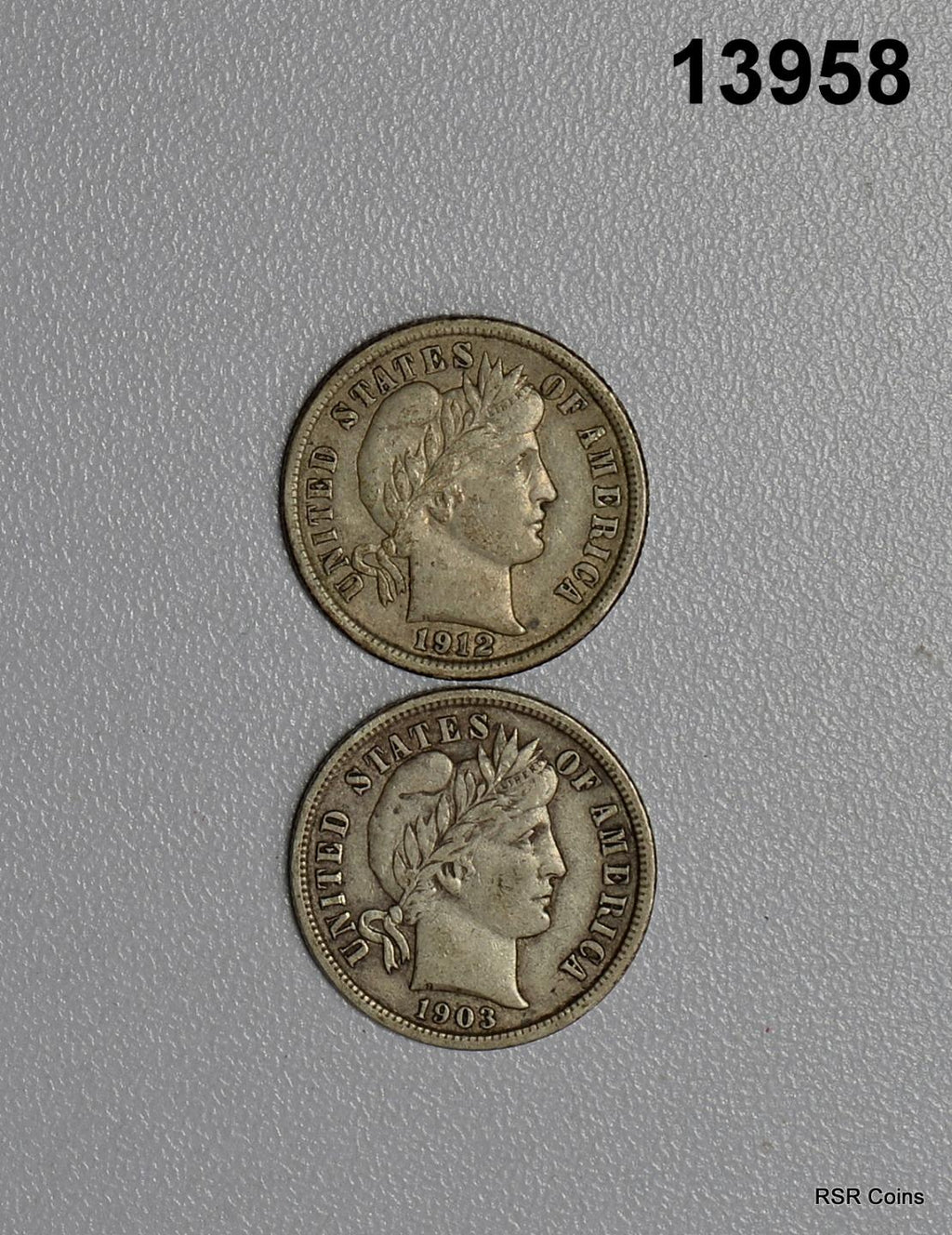 LOT OF 2 BARBER DIMES 1903 + 1912 XF+! #13958