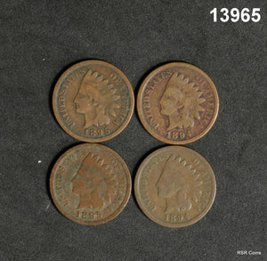 LOT OF 4 INDIAN CENTS: 1894 G DAMAGED, 1894 GOOD, 1895 CORRODED, 1895 G+ #13965