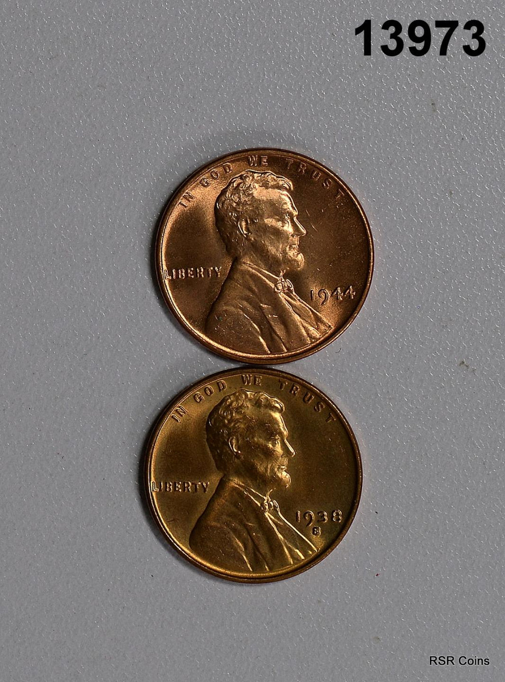 LOT OF 2 RED BU EARLY LINCOLN CENTS: 1938 S, 1944 WOW!! #13973