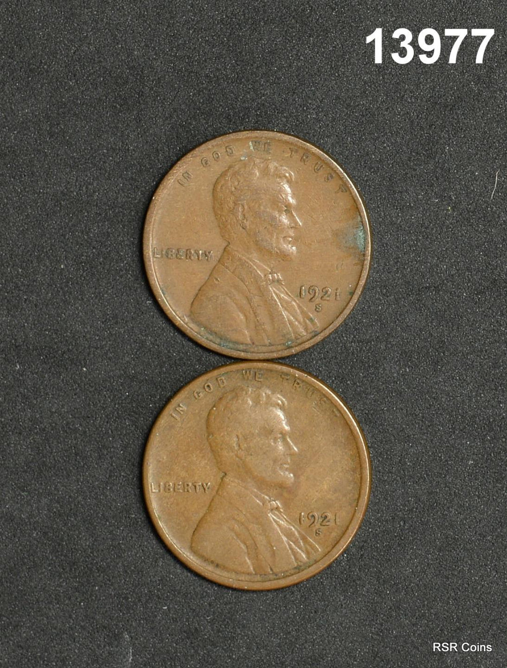 LOT OF 2- 1921 S LINCOLN CENTS: 1- XF CORRODED. 1- XF NICE! #13977