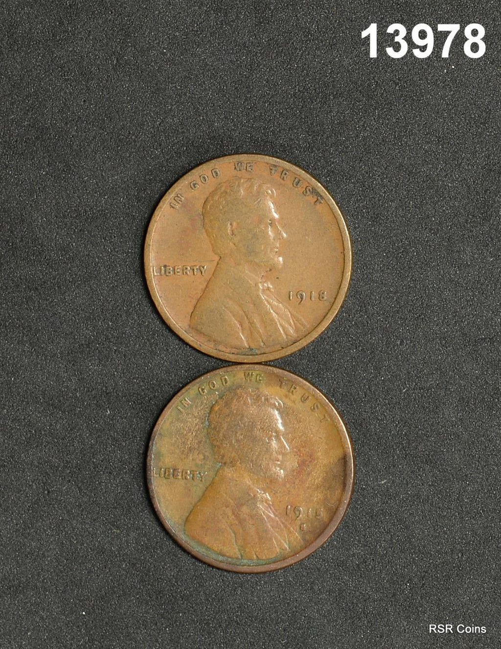 LOT OF 2 LINCOLN CENTS: 1918 VF, 1915 S VF CORRODED #13978