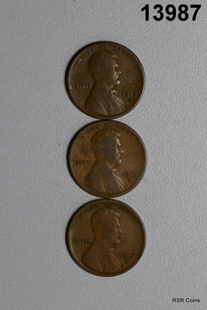 LINCOLN CENTS LOT: 1912 D, 1913 D, 1915 D VG+ LOT! #13987