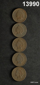 LOT OF 5 INDIAN HEAD CENTS: 1892, 1895, 1896, 1891, 1897 G+! #13990