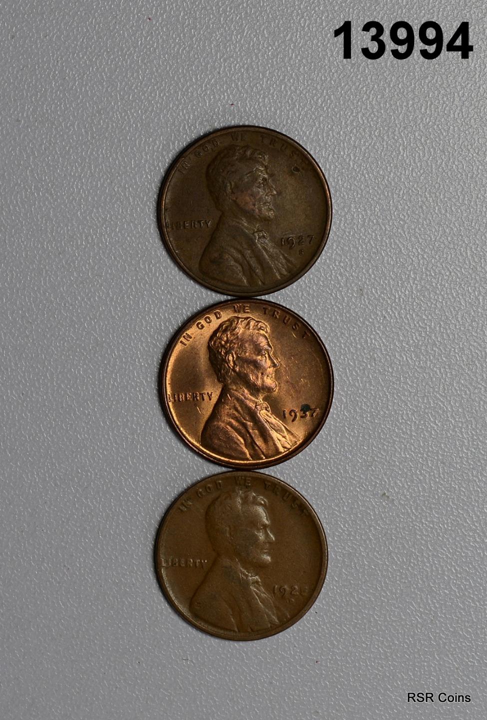 LOT OF 3 LINCOLN CENTS: 1937 BU SPOTS, 1927 S XF SCRATCH, 1925 S GOOD #13994