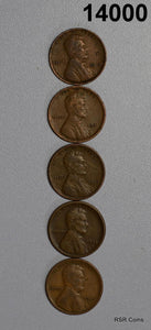 LOT OF 5 LINCOLN CENTS: 1910 VF, 1918D VF, 1918S VF+, 1915D VG, 1921 FINE #14000