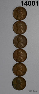 LOT OF 6 LINCOLN CENTS: 1913D, 1924, 1929S, 1925S, 1925, 1929D #14001