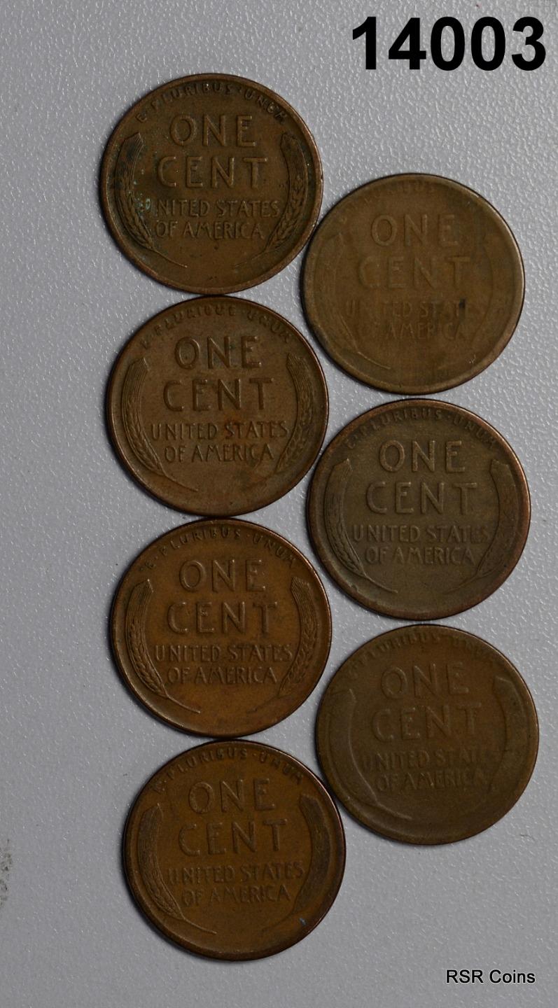 LOT OF 7 LINCOLN CENTS: 1918D, 1936D, 1928D, 1917S, 1930, 1924S, 1919S #14003